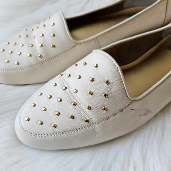 Air Flex Genuine Leather Studded Flat Loafers Cream Gold Embellished Shoes Sz 11 - Picture 7 of 16